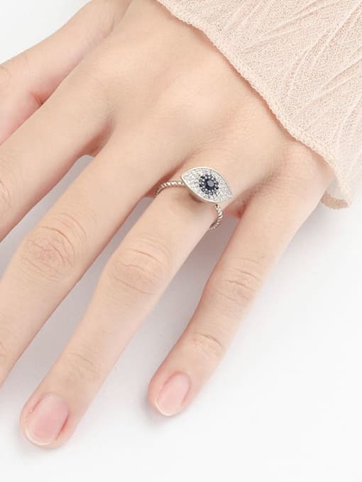 PNJ-Silver 925 Sterling Silver Cubic Zirconia Evil Eye Minimalist Rotate Band Ring 1