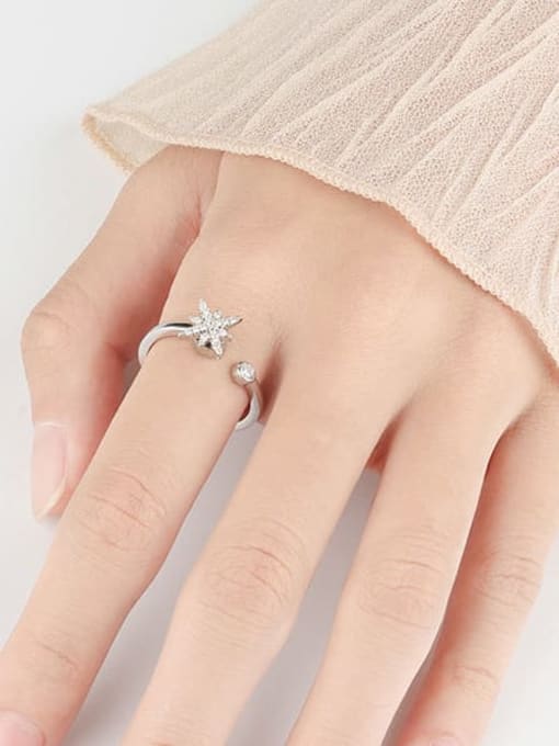 PNJ-Silver 925 Sterling Silver Cubic Zirconia Star Minimalist Rotate Band Ring 1