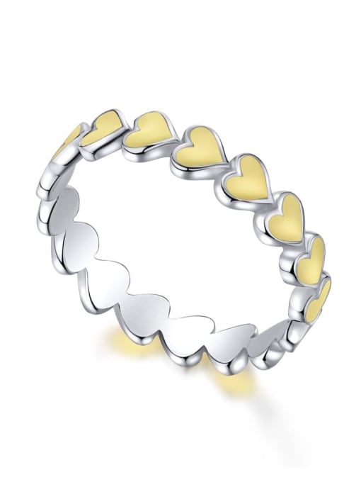 白金色黄AY120213 925 Sterling Silver Enamel Heart Minimalist Band Ring