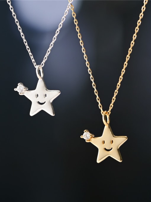 ZEMI 925 Sterling Silver Rhinestone Gold Star Dainty Necklace
