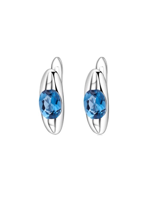 ZXI-SILVER JEWELRY 925 Sterling Silver Swiss Blue Topaz Geometric Luxury Huggie Earring 0