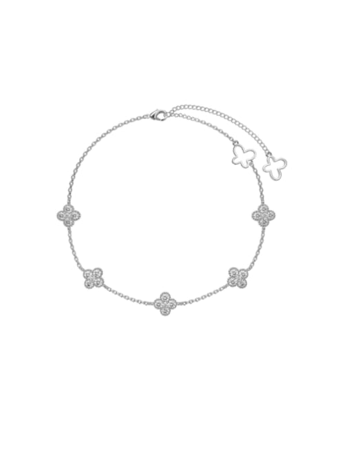 White Gold DY160006 S W WH 925 Sterling Silver Cubic Zirconia Dainty Flower   Anklet