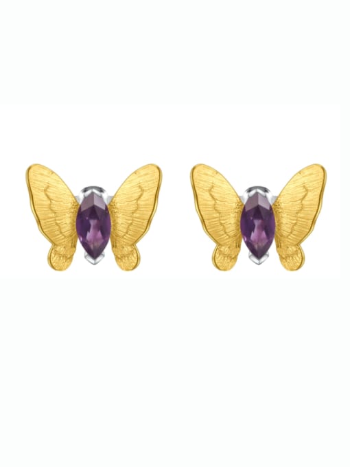 Natural Amethyst Earrings 925 Sterling Silver Amethyst Butterfly Artisan Stud Earring