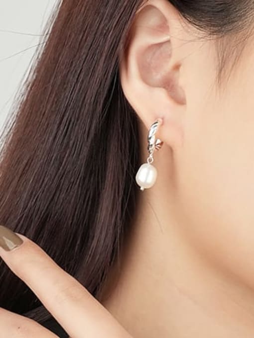 YUANFAN 925 Sterling Silver Freshwater Pearl Geometric Minimalist Drop Earring 1