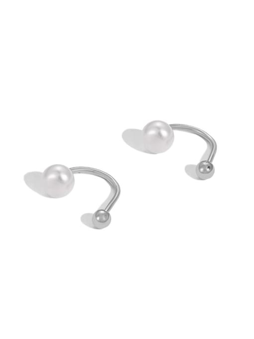 DY1D0294 S W WH 925 Sterling Silver Freshwater Pearl Geometric Dainty Stud Earring