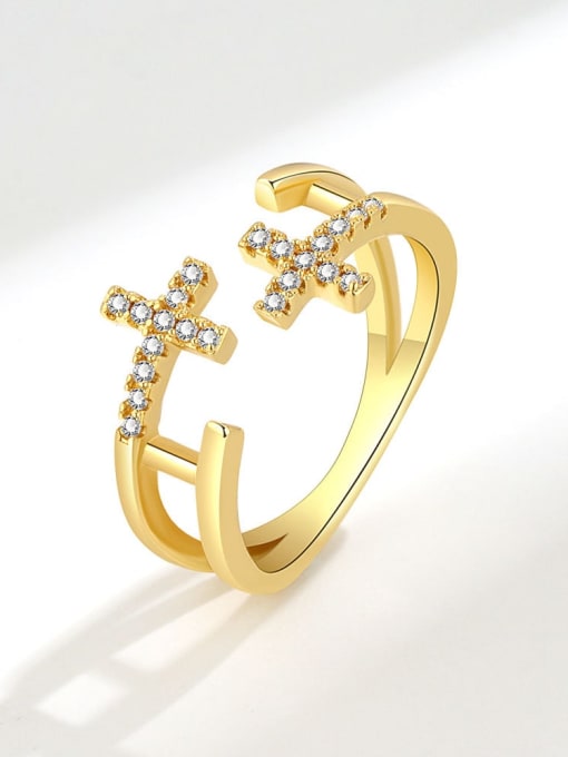 18K Gold 925 Sterling Silver Cubic Zirconia Cross Minimalist Stackable Ring
