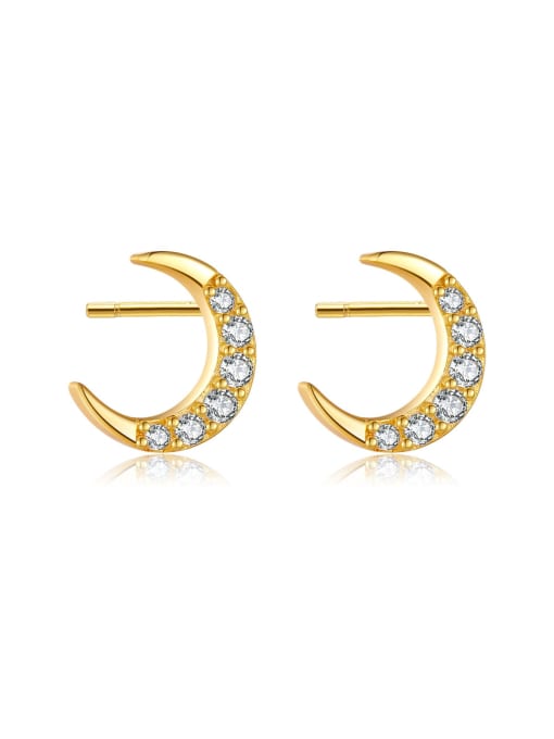 18k gold (moon) 925 Sterling Silver Cubic Zirconia Pentagram Dainty Stud Earring