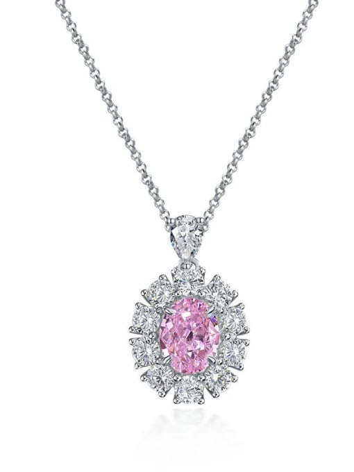 A&T Jewelry 925 Sterling Silver High Carbon Diamond Pink Geometric Luxury Necklace