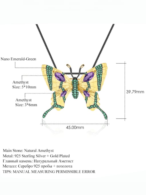 ZXI-SILVER JEWELRY 925 Sterling Silver Amethyst  Luxury Butterfly Pendant Necklace 2