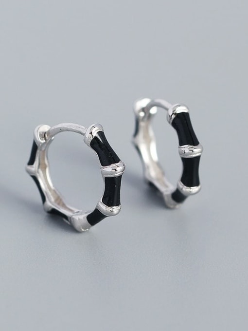 Platinum (black) 925 Sterling Silver Enamel Geometric Minimalist Hoop Earring