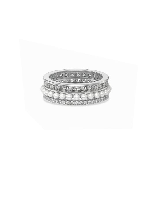 STL-Silver Jewelry 925 Sterling Silver Imitation Pearl Geometric Vintage Stackable Ring 3