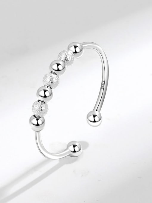 silvery 925 Sterling Silver Bead Geometric Minimalist Rotate Band Ring