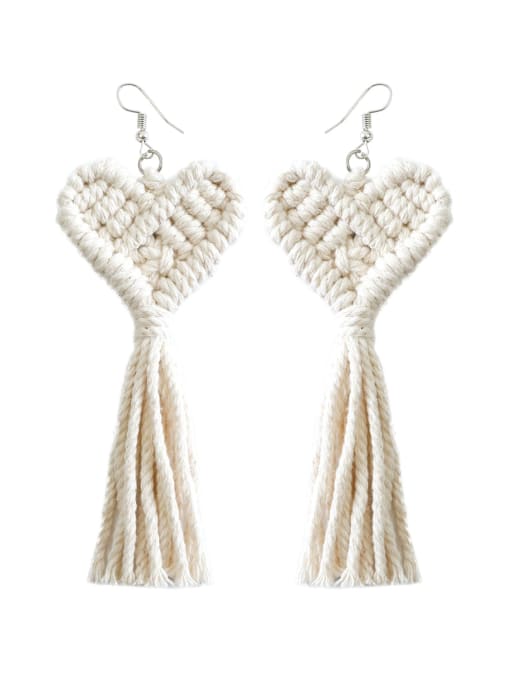 White e68875 Multi Color Cotton thread Heart Tassel Bohemia Pure handmade Weave Earring