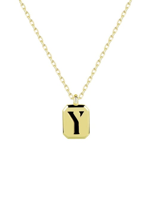 YA0237 Golden black agate Y 925 Sterling Silver Carnelian Geometric Vintage Necklace