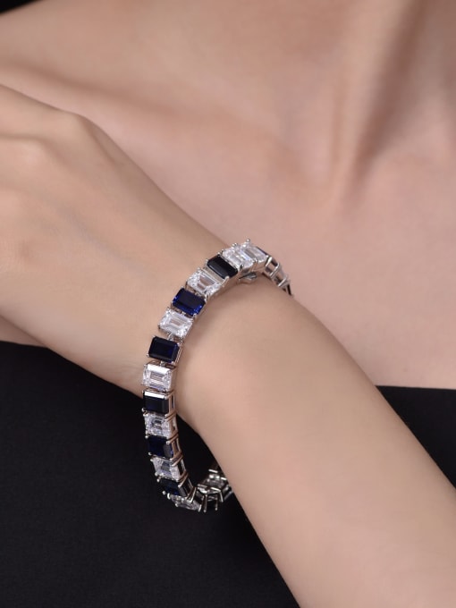 A&T Jewelry 925 Sterling Silver High Carbon Diamond Geometric Luxury Link Bracelet 1