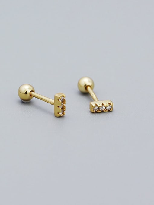 Gold 925 Sterling Silver Cubic Zirconia Geometric Minimalist Stud Earring