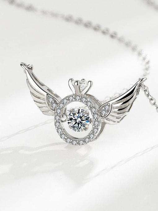 Platinum 925 Sterling Silver Cubic Zirconia Wing Minimalist Necklace