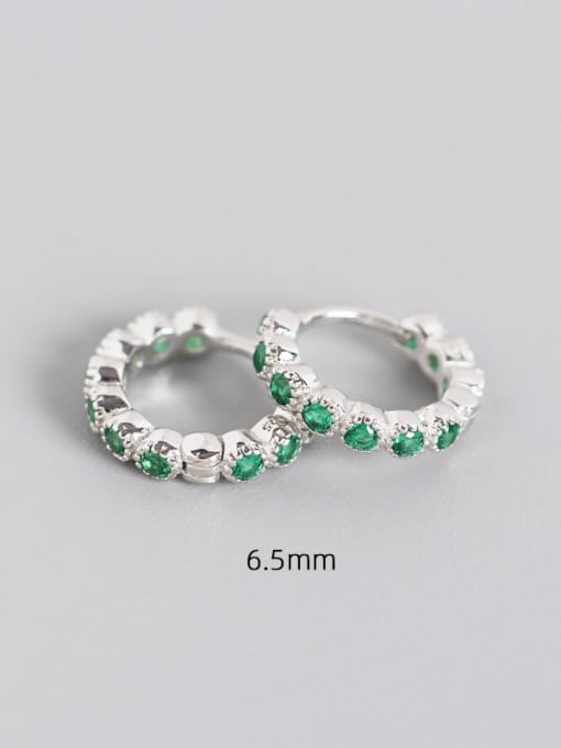 6.5mm platinum green stone 925 Sterling Silver Cubic Zirconia Geometric Minimalist Huggie Earring