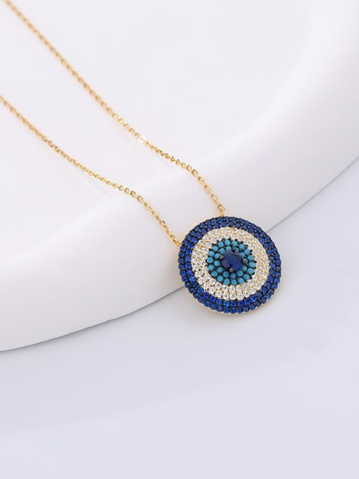 A2654 Gold 925 Sterling Silver Cubic Zirconia Evil Eye Minimalist Necklace