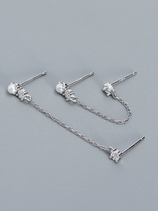 Platinum 925 Sterling Silver Cubic Zirconia Tassel Vintage Threader Earring