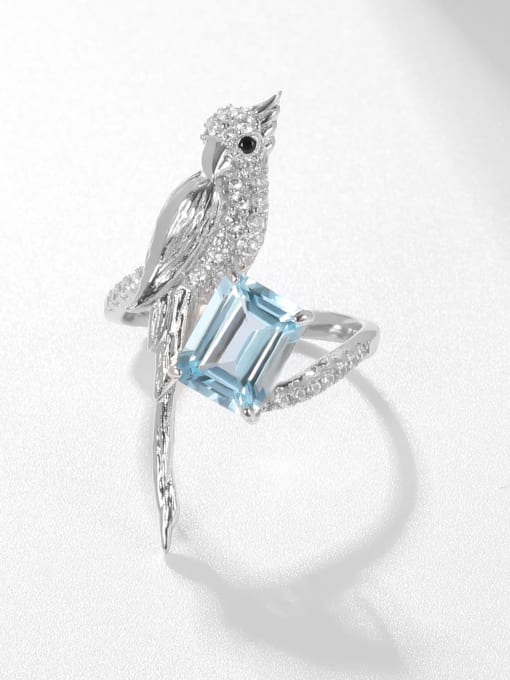 ZXI-SILVER JEWELRY 925 Sterling Silver Natural Stone Bird Cute Band Ring 1