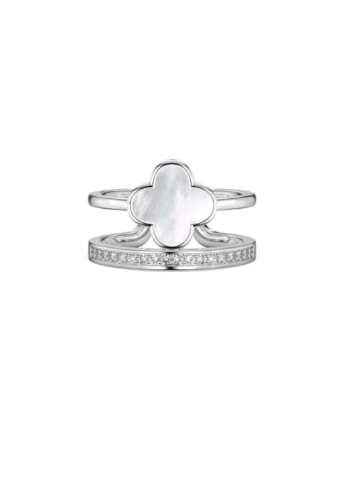 Platinum DY120999 S W WH 925 Sterling Silver Shell Clover Minimalist Stackable Ring