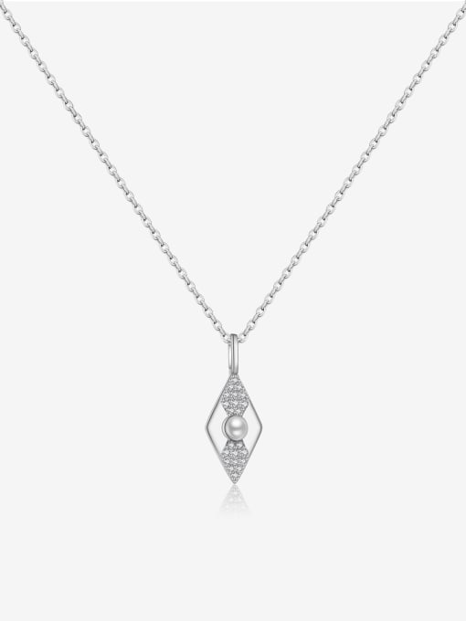 platinum 925 Sterling Silver Cubic Zirconia Geometric Minimalist Necklace