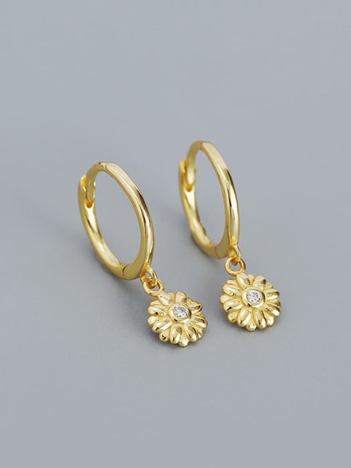 Gold 925 Sterling Silver Cubic Zirconia Flower Dainty Drop Earring