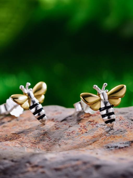 LOLUS 925 Sterling Silver cute bee color separation Dainty Stud Earring 1