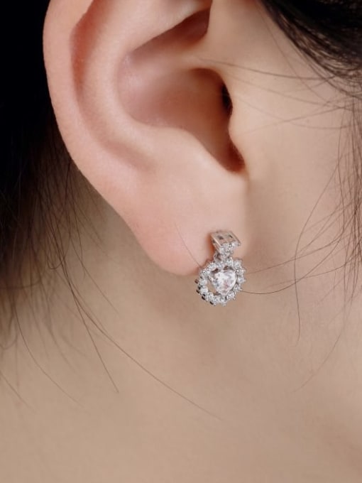 STL-Silver Jewelry 925 Sterling Silver Cubic Zirconia Heart Luxury Drop Earring 1