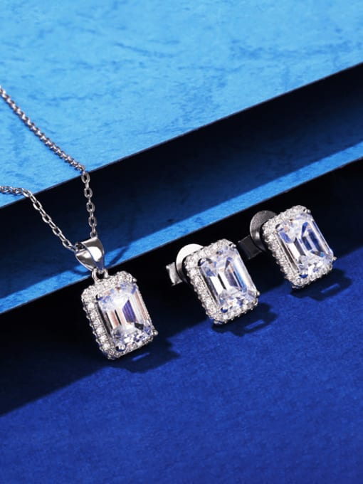 A&T Jewelry 925 Sterling Silver Cubic Zirconia Geometric Luxury Cluster Earring 4
