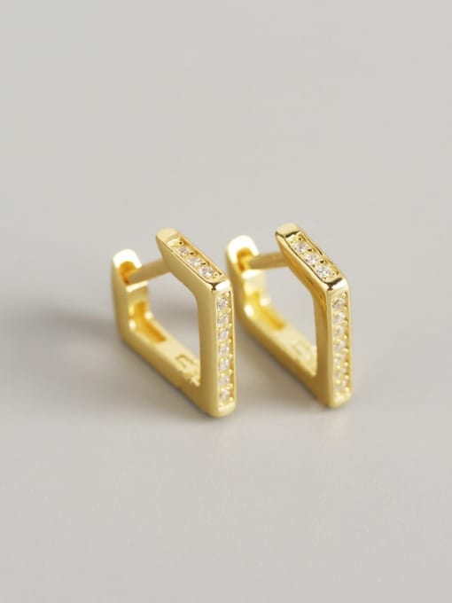 Golden color 925 Sterling Silver Cubic Zirconia Square Trend Huggie Earring