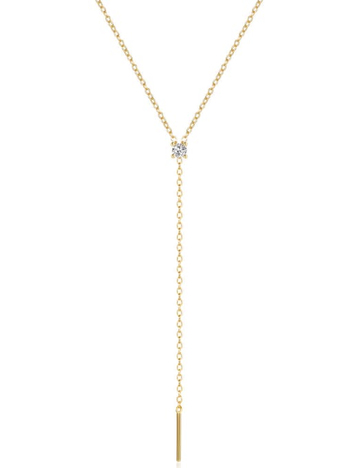 golden 925 Sterling Silver Cubic Zirconia Tassel Minimalist Necklace