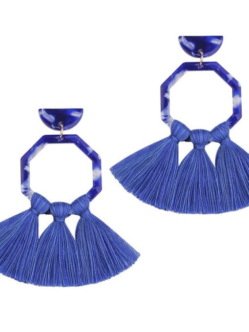 Blue e68554 Alloy Cotton Tassel Bohemia Hand-woven Drop Earring