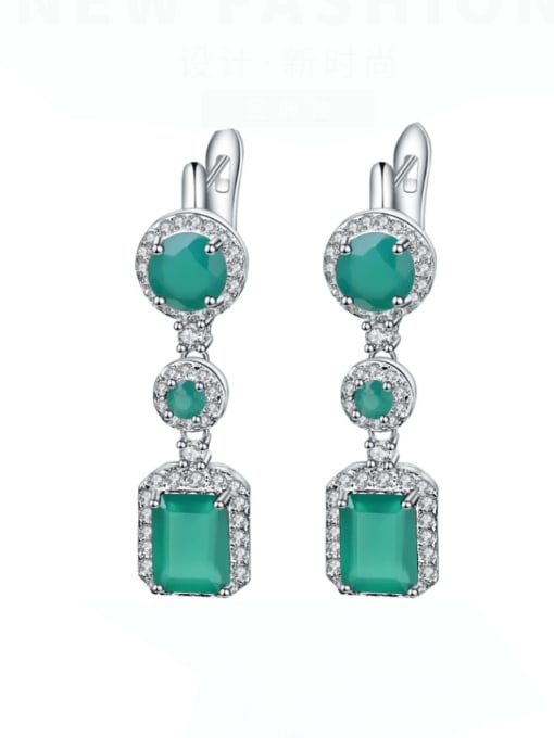 Green Agate 925 Sterling Silver Natural Color Treasure Topaz Geometric Luxury Drop Earring