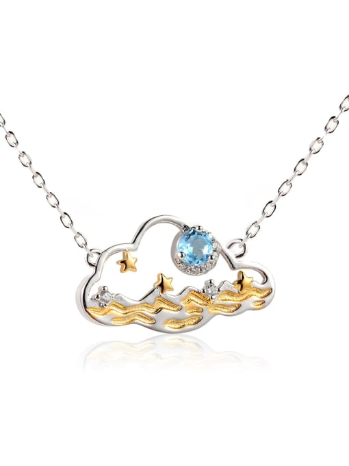 Cloud and haitopa Stone Necklace 925 Sterling Silver Natural  Topaz Artisan  Cloud  Pendant Necklace