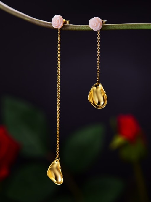 LOLUS 925 Sterling Silver romantic rose petals natural shell Artisan Threader Earring 1