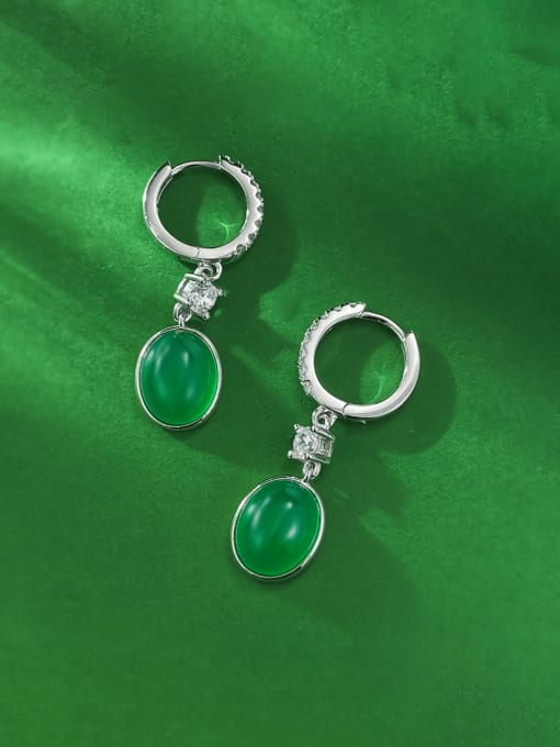 M&J 925 Sterling Silver Jade Geometric Vintage Drop Earring 1