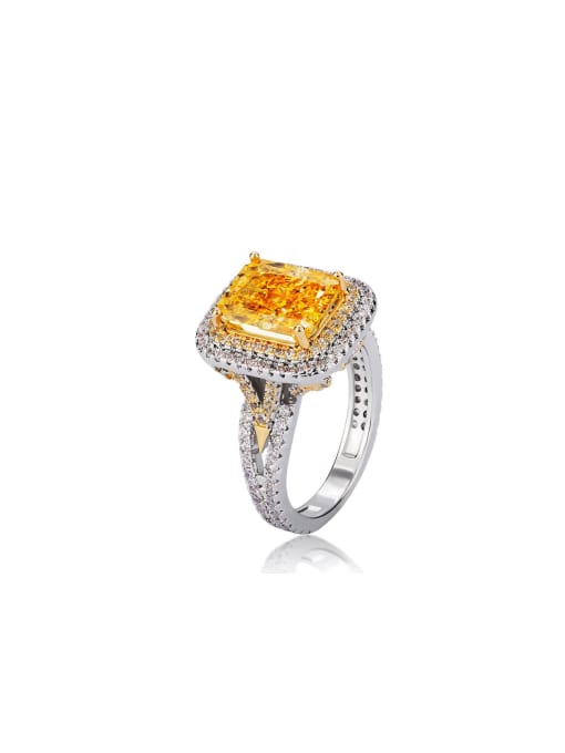 LOLUS 925 Sterling Silver Moissanite Orange Geometric Luxury Band Ring