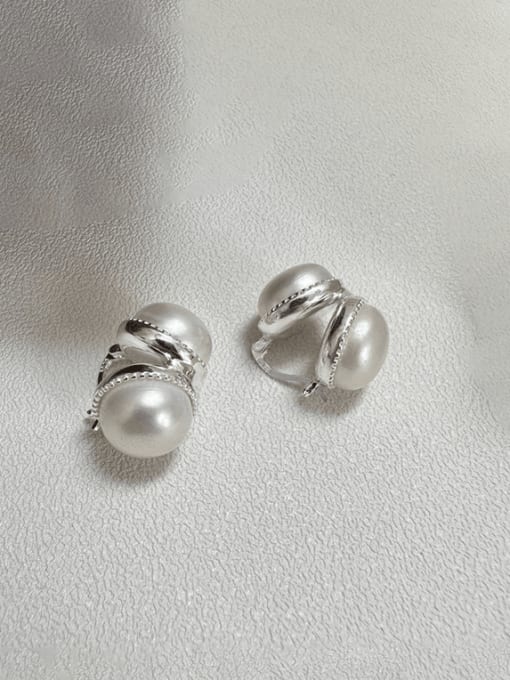 ARTTI 925 Sterling Silver Freshwater Pearl Geometric Minimalist Stud Earring 0