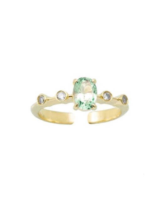 Gold + Green 925 Sterling Silver Cubic Zirconia Geometric Dainty Band Ring