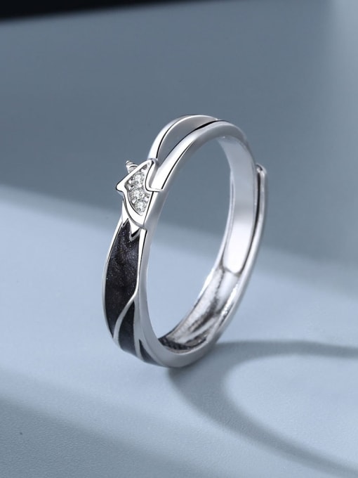 Men 925 Sterling Silver Enamel Geometric Minimalist Couple Ring