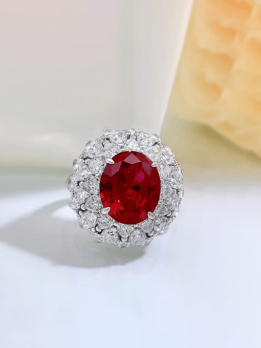 red 925 Sterling Silver Cubic Zirconia Flower Luxury Band Ring