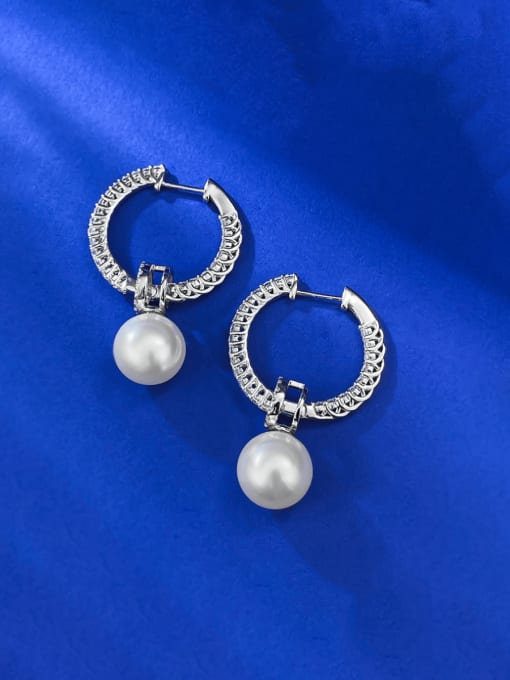 M&J 925 Sterling Silver Imitation Pearl Geometric Dainty Drop Earring 2
