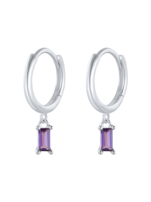 White gold+ purple 925 Sterling Silver Cubic Zirconia Geometric Minimalist Huggie Earring