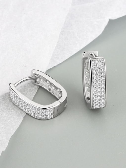 Platinum 925 Sterling Silver Cubic Zirconia Geometric Minimalist Huggie Earring