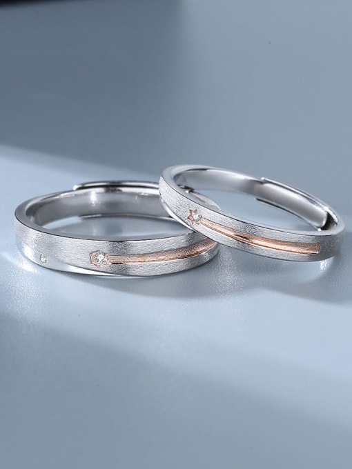 PNJ-Silver 925 Sterling Silver Geometric Minimalist Couple Ring 2