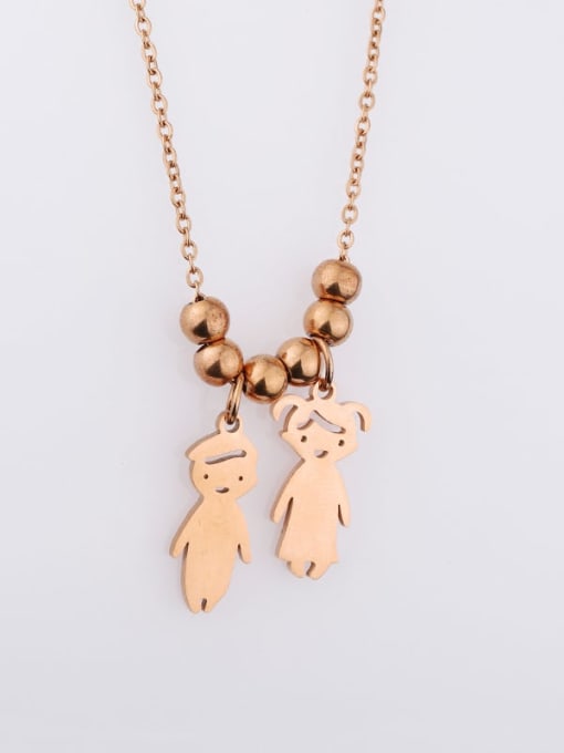 Rose Gold boy and girl Stainless steel Bead Cartoon boy girl Trend Necklace