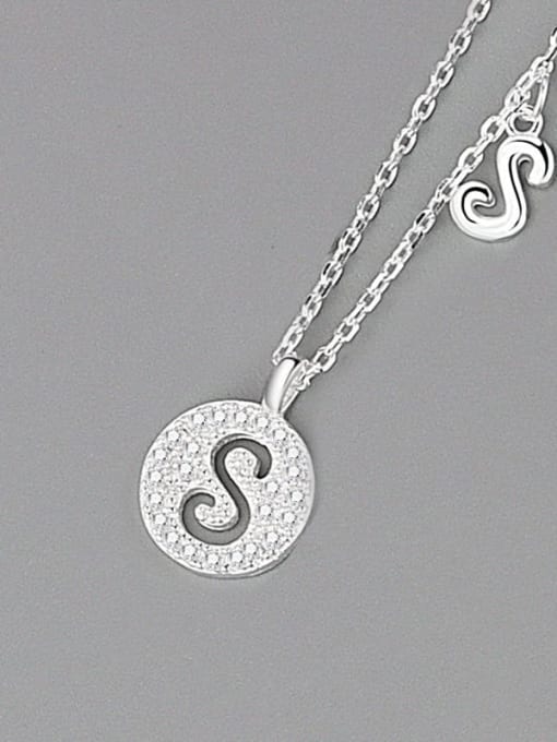 Silver (letter S) 925 Sterling Silver Cubic Zirconia Letter Minimalist Necklace