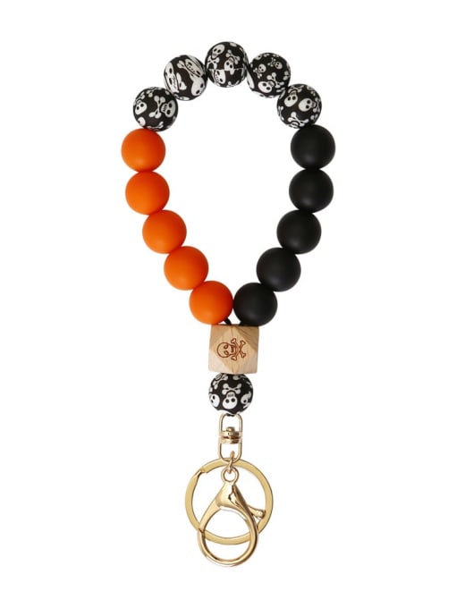 K orange Silicone Beads + Skull / leopard Beech Bracelet /Key Chain